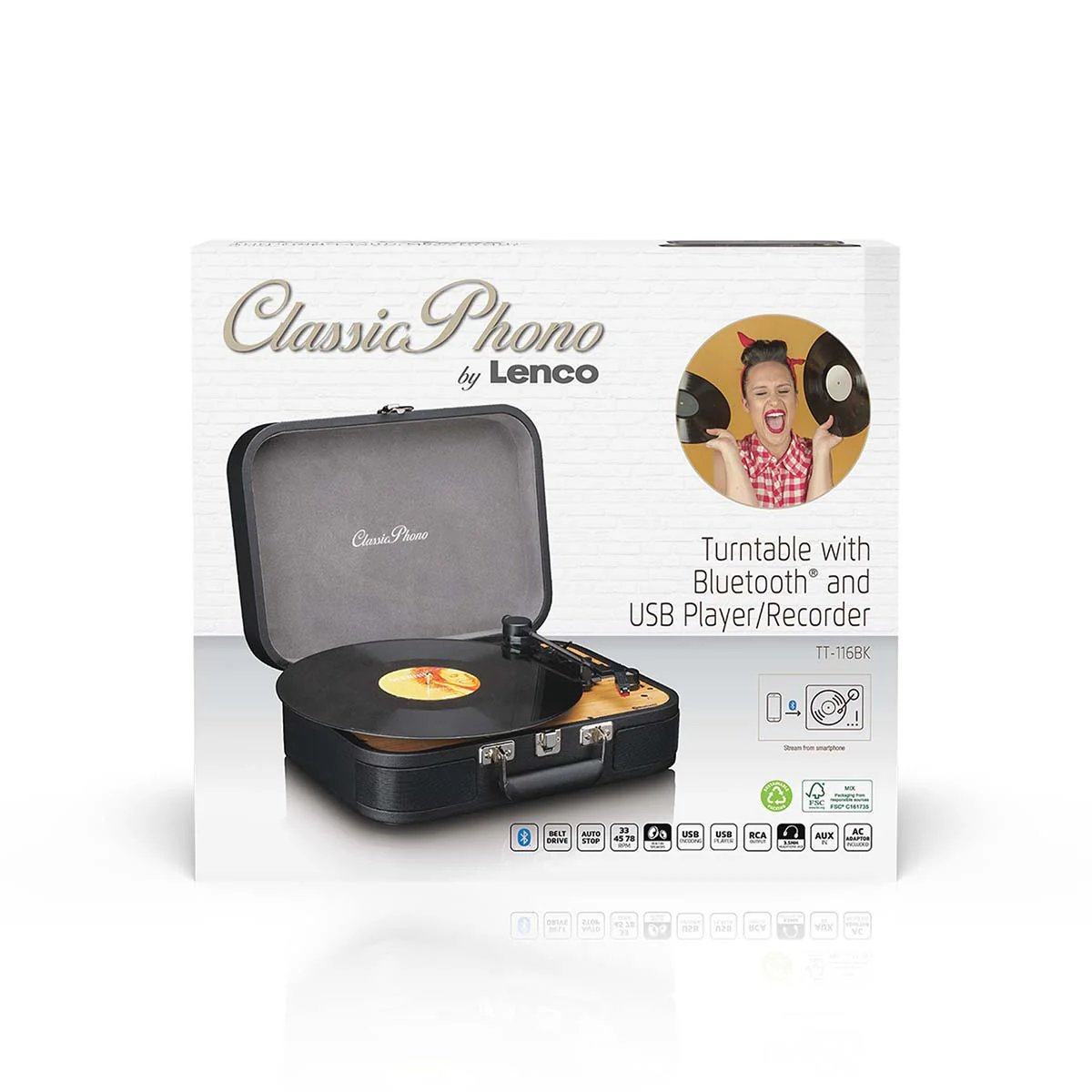 CLASSIC PHONO TT-116BK - Retro Bluetooth® platenspeler met ingebouwde speakers - Zwart - Image 12