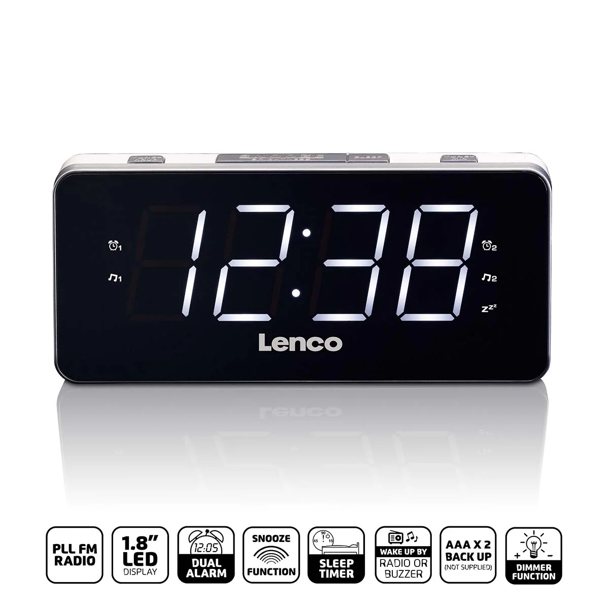 LENCO CR-18 White - FM Wekkerradio groot en overzichtelijk 1,8" LED display - Wit - Image 5
