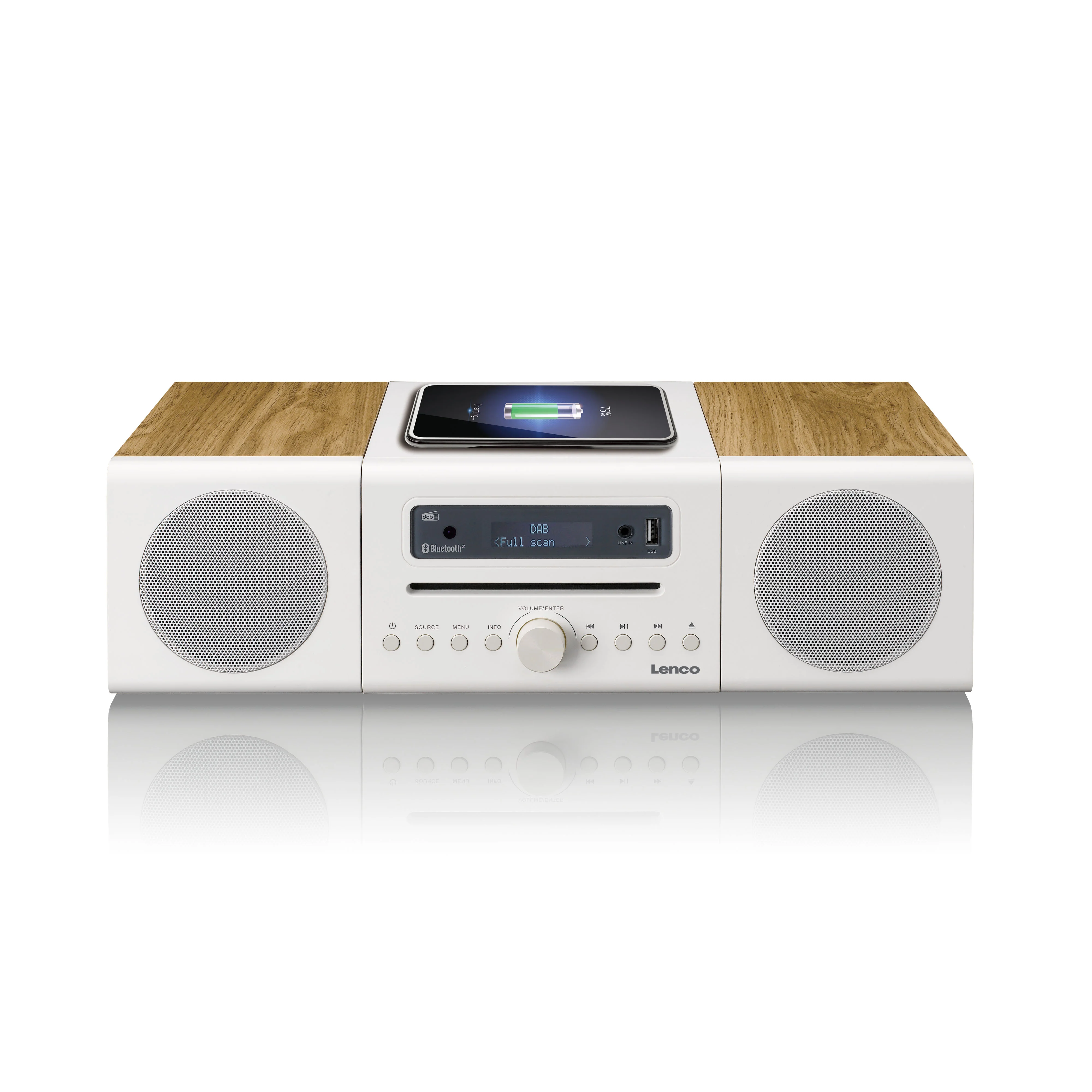 LENCO MC-375WHWD - HiFi Stereo set met DAB+/FM radio, Bluetooth®, CD-speler en draadloos oplaadstation - Wit/Houtkleurig - Image 4